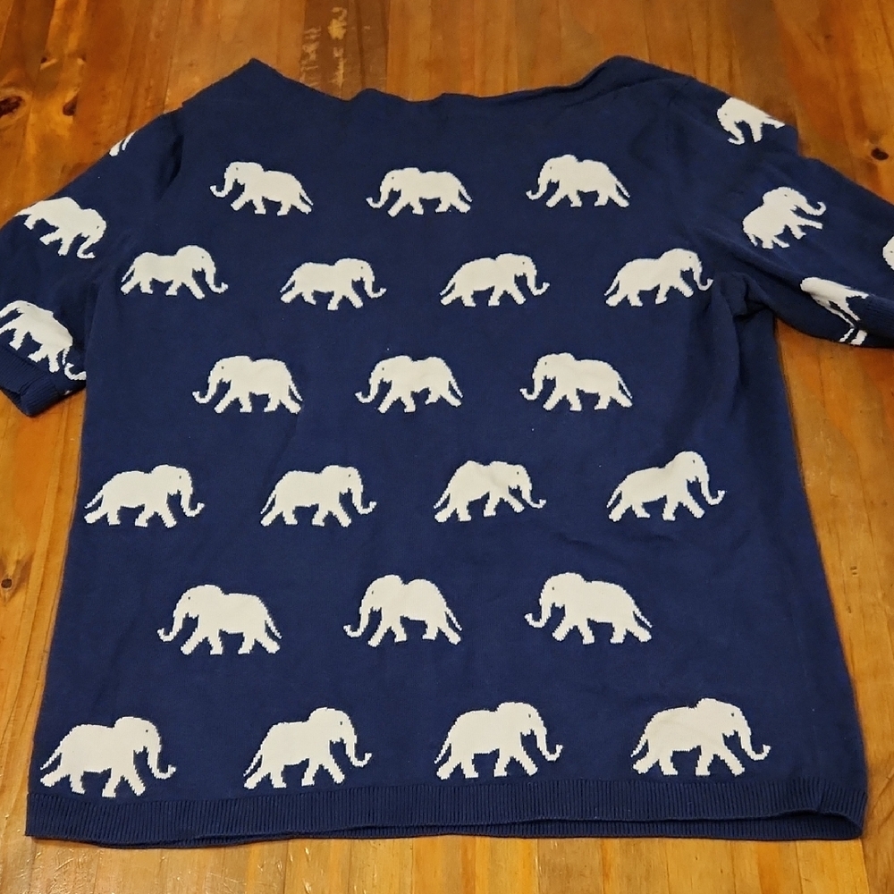 Talbots Navy Blue Elephant Print Blouse - Picture 4 of 4
